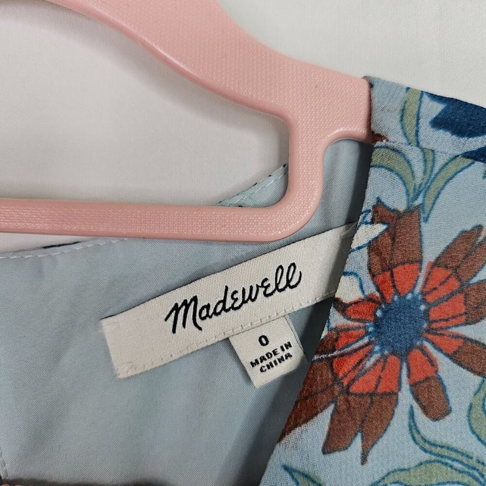 MADEWELL Open Back Dress size 0 XS WILDFLOWER GARDEN BLUE FLORAL Spring Summer - Picture 7 of 12